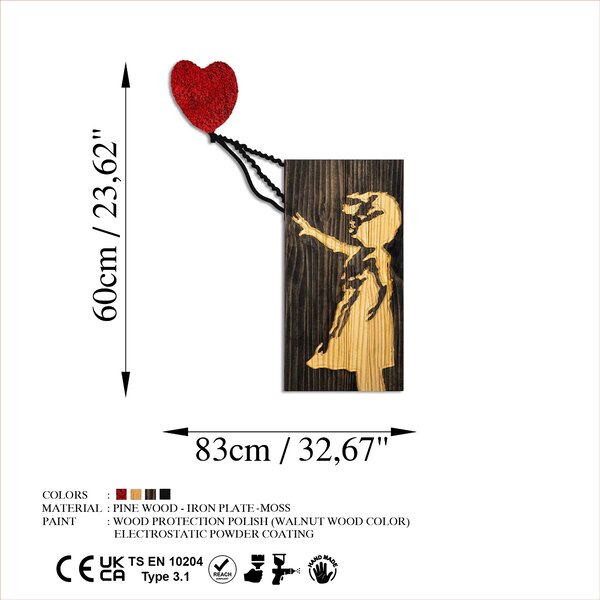 ASIR Nástěnná dřevěná dekorace BANKSY dívka s balónkem