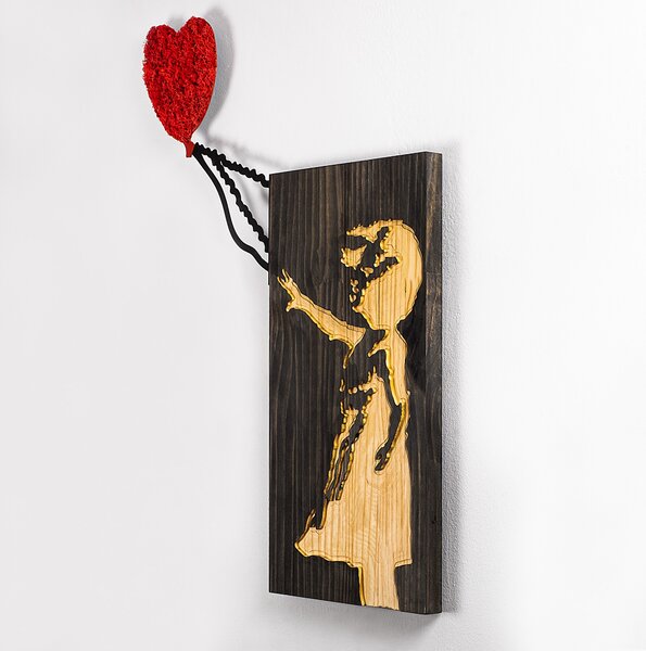 ASIR Nástěnná dřevěná dekorace BANKSY dívka s balónkem