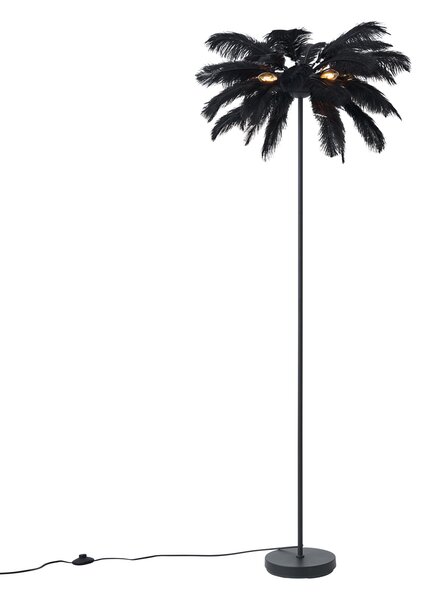 Art Deco stojací lampa černá s černým peřím - Peahen