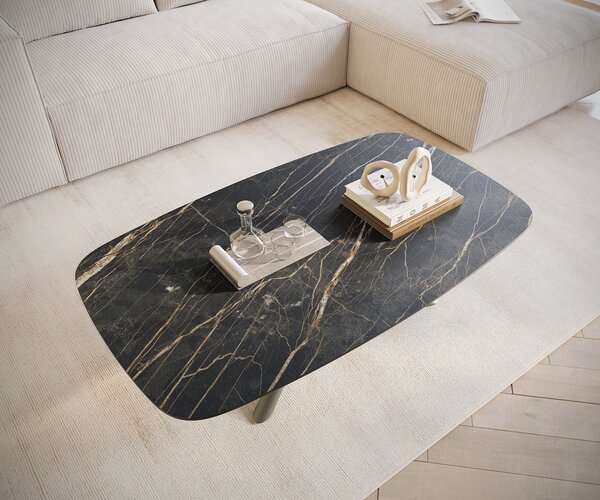 DELIFE Konferenční stolek Edge Boot 120x70 cm keramika Laminam® Noir Desir hnědá Sarity kov titanová barva