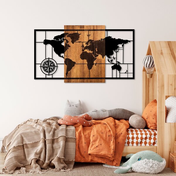 ASIR Nástěnná dřevěná dekorace WORLD MAP černá