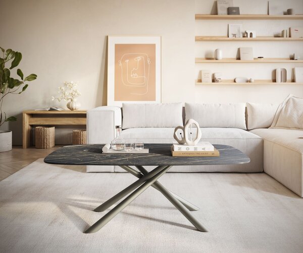 DELIFE Konferenční stolek Edge Boot 120x70 cm keramika Laminam® Noir Desir hnědá Sarity kov titanová barva