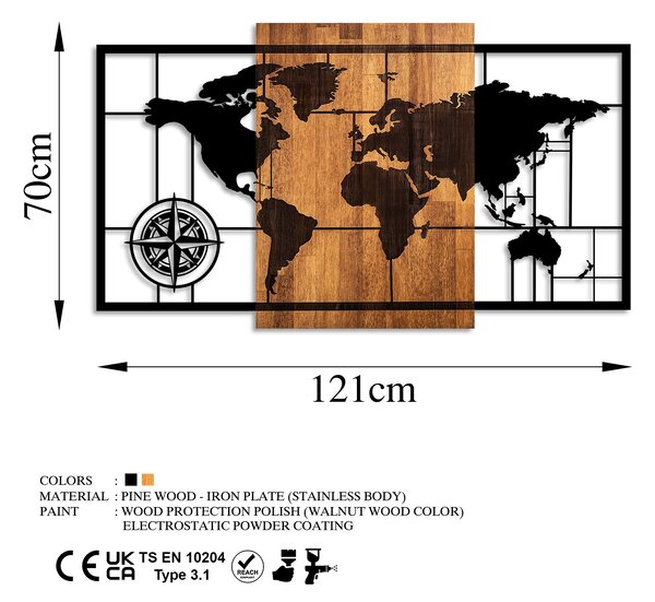 ASIR Nástěnná dřevěná dekorace WORLD MAP černá