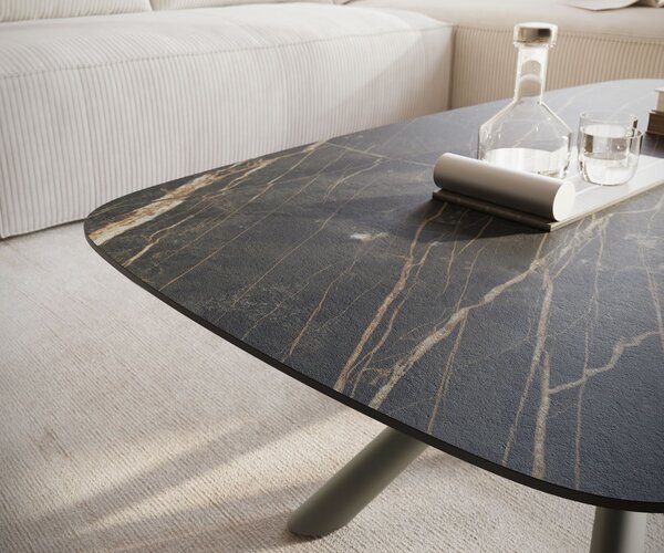 DELIFE Konferenční stolek Edge Boot 120x70 cm keramika Laminam® Noir Desir hnědá Sarity kov titanová barva