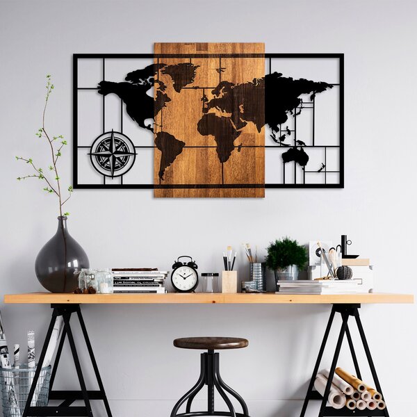 ASIR Nástěnná dřevěná dekorace WORLD MAP černá