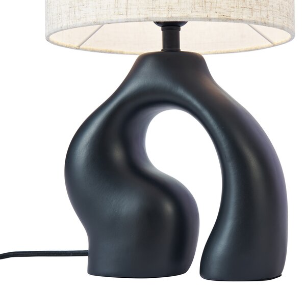 Japandi stolní lampa černá s lněným stínidlem - Dahlia
