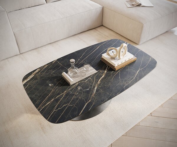 DELIFE Konferenční stolek Edge Boot 120x70 cm keramika Laminam® Noir Desir hnědá Conis Metallic stříbrná