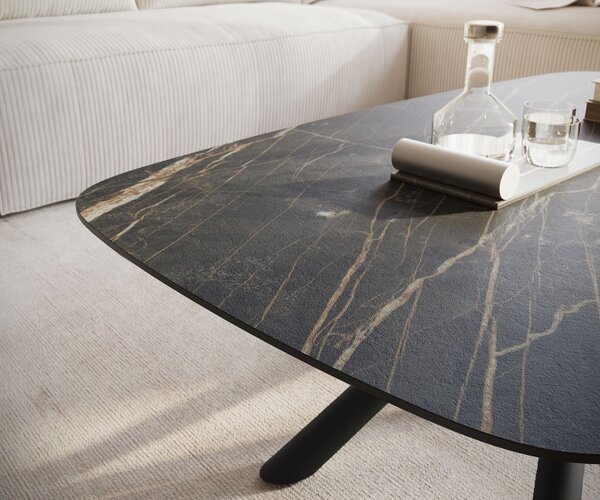 DELIFE Konferenční stolek Edge Boot 120x70 cm keramika Laminam® Noir Desir hnědá Sarity kov černá