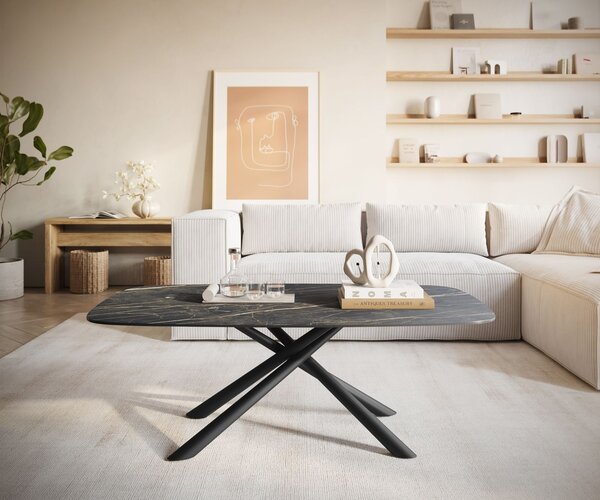 DELIFE Konferenční stolek Edge Boot 120x70 cm keramika Laminam® Noir Desir hnědá Sarity kov černá