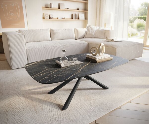 DELIFE Konferenční stolek Edge Boot 120x70 cm keramika Laminam® Noir Desir hnědá Sarity kov černá