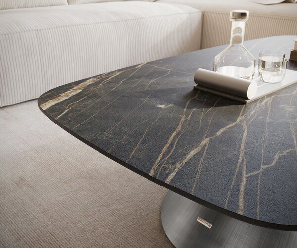 DELIFE Konferenční stolek Edge Boot 120x70 cm keramika Laminam® Noir Desir hnědá Conis Metallic stříbrná
