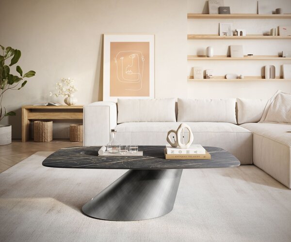 DELIFE Konferenční stolek Edge Boot 120x70 cm keramika Laminam® Noir Desir hnědá Conis Metallic stříbrná