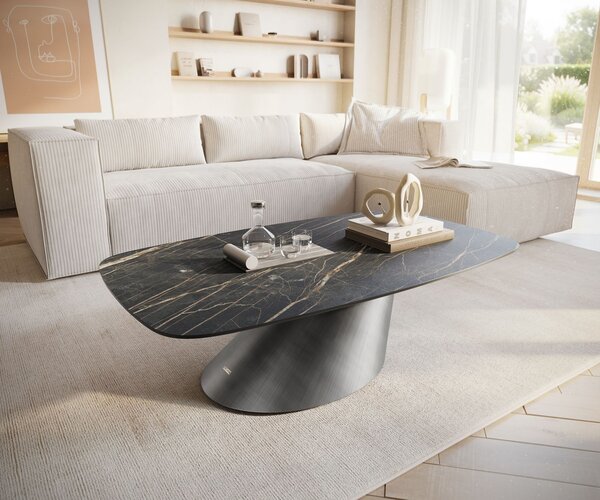 DELIFE Konferenční stolek Edge Boot 120x70 cm keramika Laminam® Noir Desir hnědá Conis Metallic stříbrná