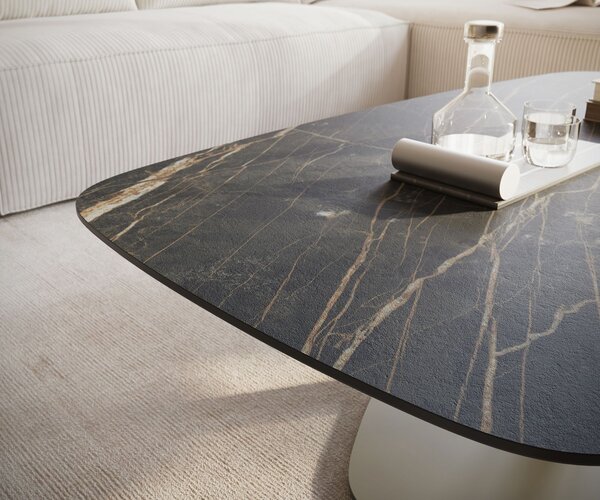 DELIFE Konferenční stolek Edge Boot 120x70 cm keramika Laminam® Noir Desir hnědá Vibany kov titanová barva