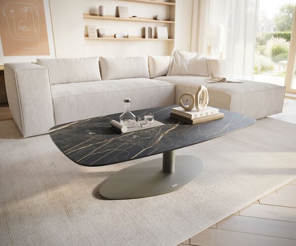 DELIFE Konferenční stolek Edge Boot 120x70 cm keramika Laminam® Noir Desir hnědá Vibany kov titanová barva