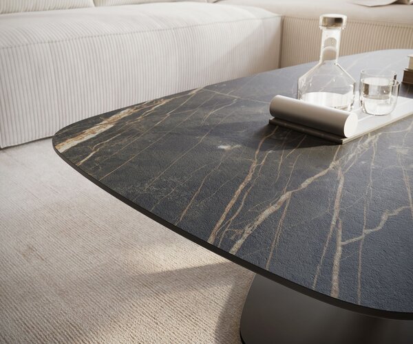 DELIFE Konferenční stolek Edge Boot 120x70 cm keramika Laminam® Noir Desir hnědá Vibany kov černá
