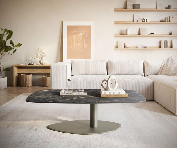 DELIFE Konferenční stolek Edge Boot 120x70 cm keramika Laminam® Noir Desir hnědá Vibany kov titanová barva
