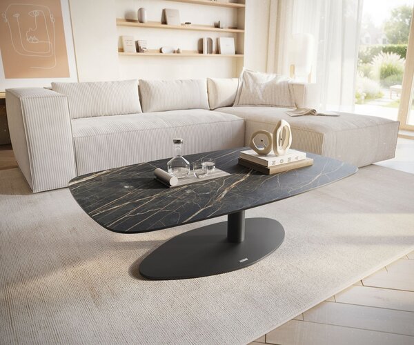 DELIFE Konferenční stolek Edge Boot 120x70 cm keramika Laminam® Noir Desir hnědá Vibany kov černá