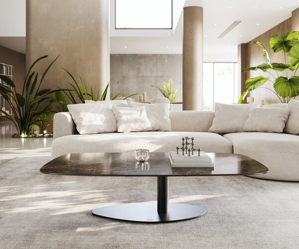 DELIFE Konferenční stolek Edge Boot 140x80 cm keramika Laminam® Emperador Extra Lucidato tmavě hnědá Vibany kov černá