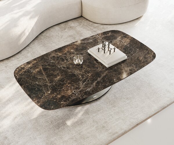 DELIFE Konferenční stolek Edge Boot 140x80 cm keramika Laminam® Emperador Extra Lucidato tmavě hnědá Vibany kov černá