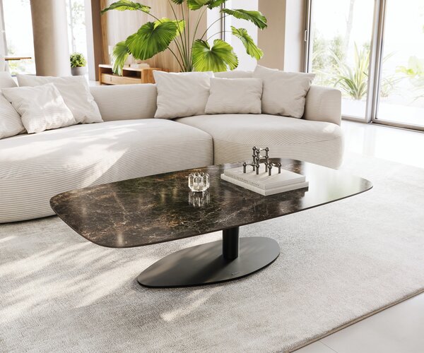 DELIFE Konferenční stolek Edge Boot 140x80 cm keramika Laminam® Emperador Extra Lucidato tmavě hnědá Vibany kov černá