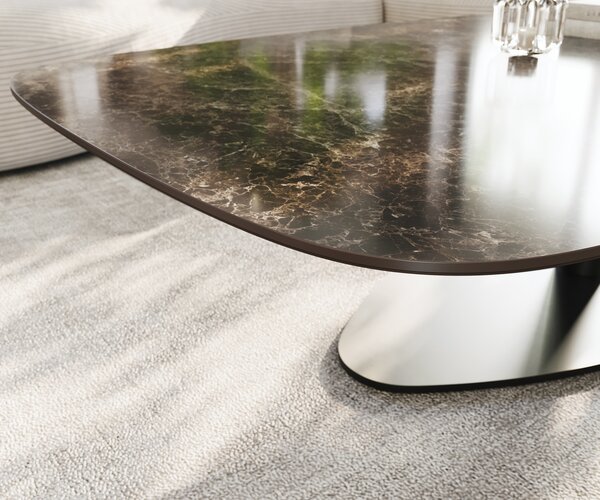 DELIFE Konferenční stolek Edge Boot 140x80 cm keramika Laminam® Emperador Extra Lucidato tmavě hnědá Vibany kov černá