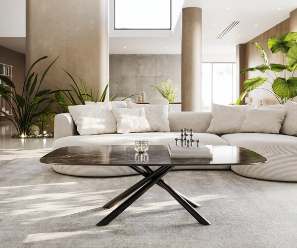 DELIFE Konferenční stolek Edge Boot 140x80 cm keramika Laminam® Emperador Extra Lucidato tmavě hnědá Sarity kov černá