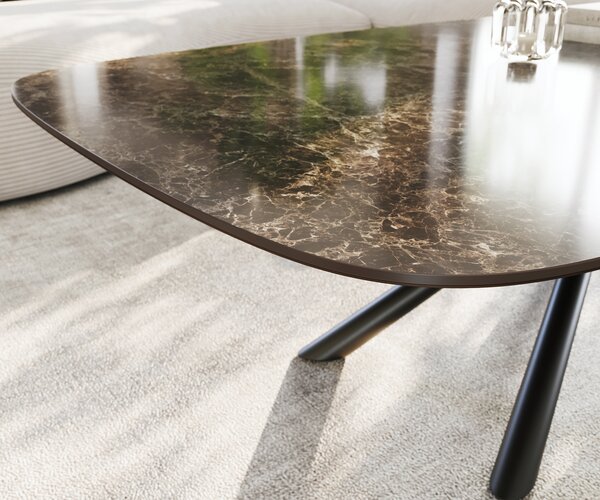 DELIFE Konferenční stolek Edge Boot 140x80 cm keramika Laminam® Emperador Extra Lucidato tmavě hnědá Sarity kov černá