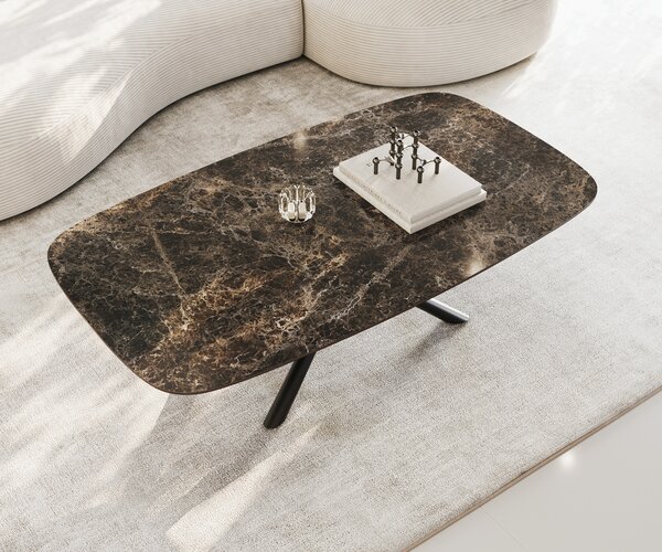 DELIFE Konferenční stolek Edge Boot 140x80 cm keramika Laminam® Emperador Extra Lucidato tmavě hnědá Sarity kov černá