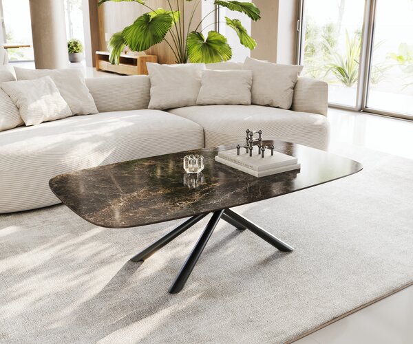 DELIFE Konferenční stolek Edge Boot 140x80 cm keramika Laminam® Emperador Extra Lucidato tmavě hnědá Sarity kov černá