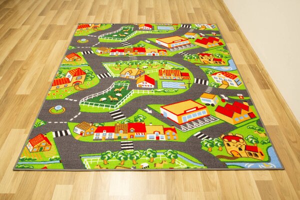Associated Weavers Dětský kusový koberec Crazy Village Uličky zelený šedý Rozměr: 250x400 cm