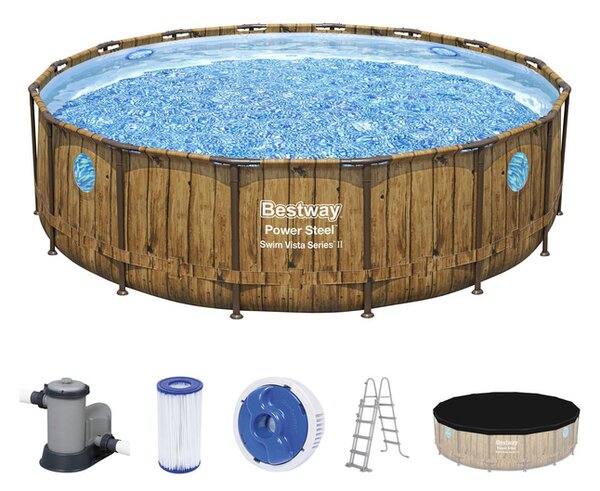Bestway Bazén Power Steel Swim Vista s filtračním zařízením a schůdky, Ø 4,88 x 1,22 m (100338630)