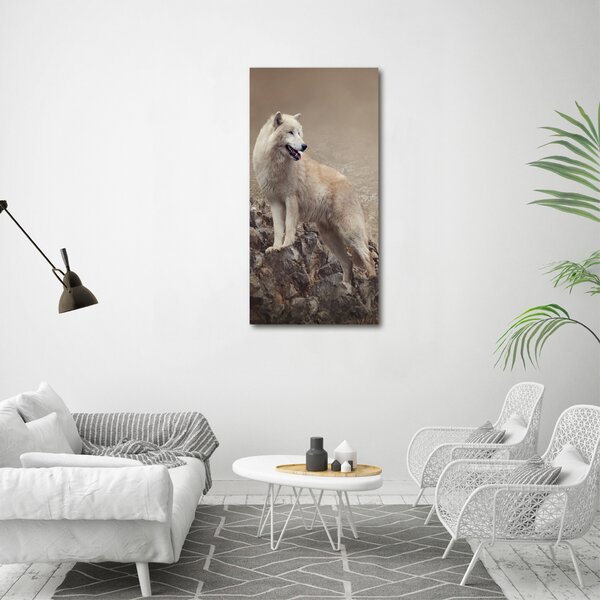 Vertikální Foto obraz canvas Vlk na skále ocv-60381309