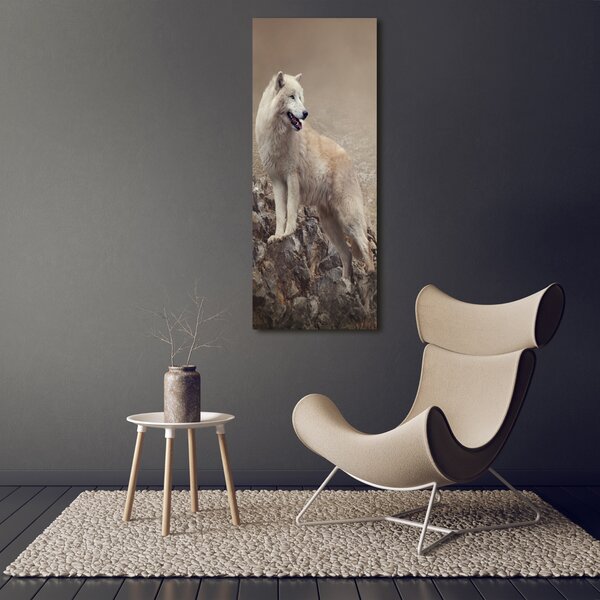 Vertikální Foto obraz canvas Vlk na skále ocv-60381309