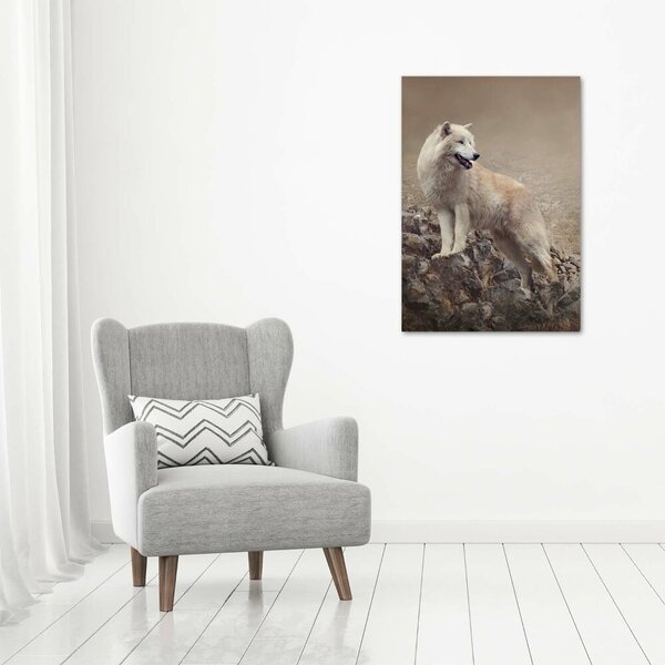 Vertikální Foto obraz canvas Vlk na skále ocv-60381309