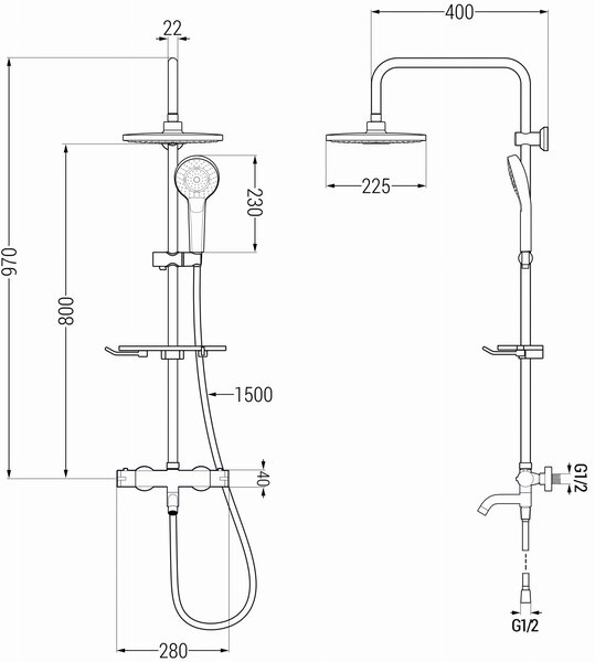 Mexen - KT05 sprchový set s termostatickou vanovou baterií Kai, černá, 779000593-70
