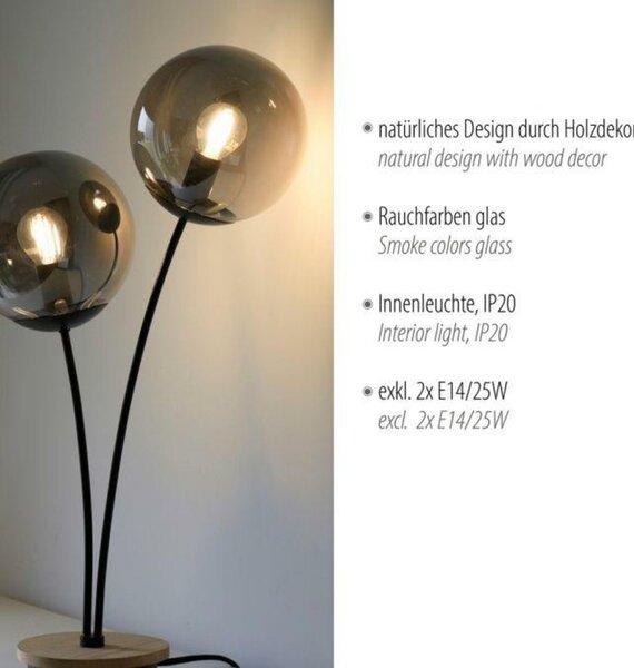 LEUCHTEN DIREKT is JUST LIGHT LED stolní lampa dřevo kouřová barva šňůrový vypínač IP20 do interiéru LD 11390-79