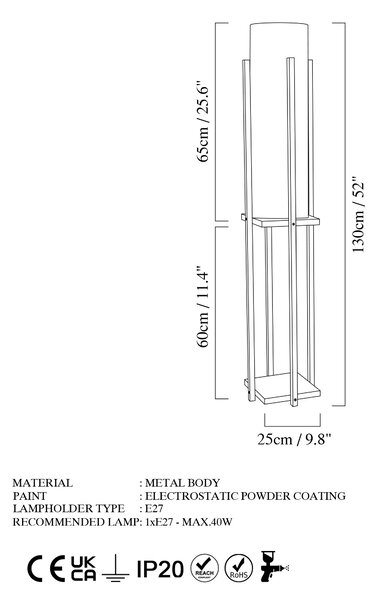 ASIR Stojací lampa SHELF LAMP černá a bílá s poličkou