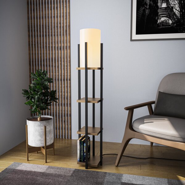 ASIR Stojací lampa SHELF LAMP černá a zlatá s poličkami