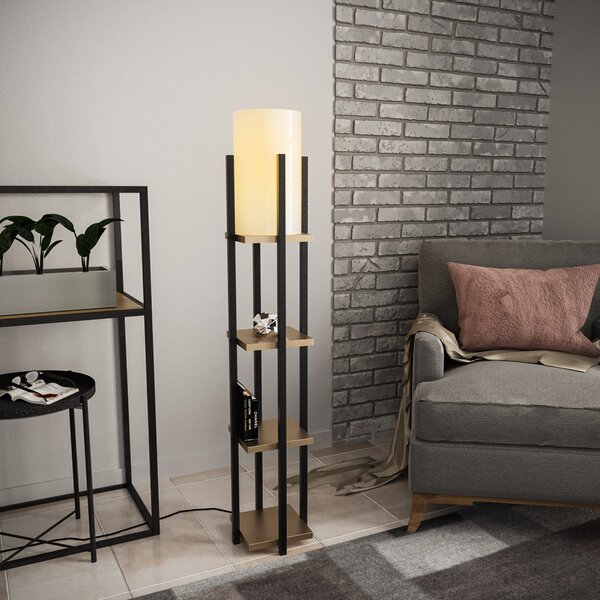 ASIR Stojací lampa SHELF LAMP černá a zlatá s poličkami