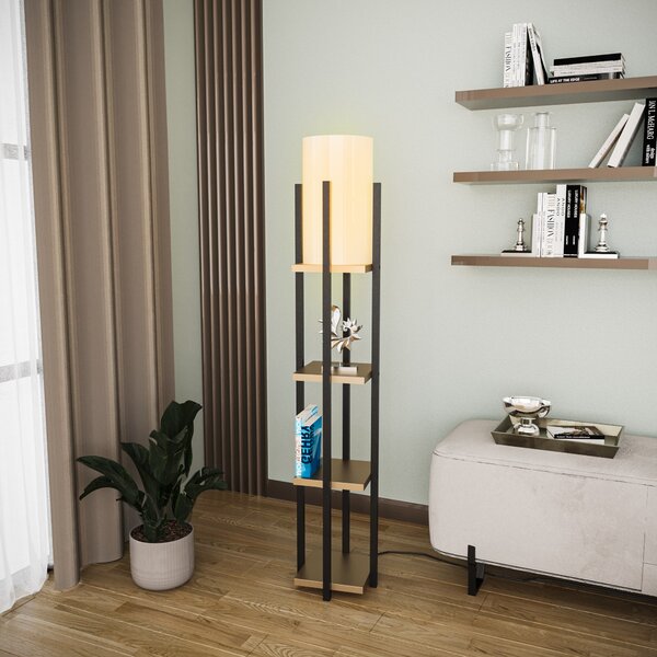 ASIR Stojací lampa SHELF LAMP černá a zlatá s poličkami