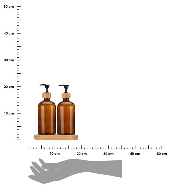 Dávkovač saponátu a mýdla Dallas, hnědá/s černými a dřevěnými prvky, 500 ml, sada 2 ks