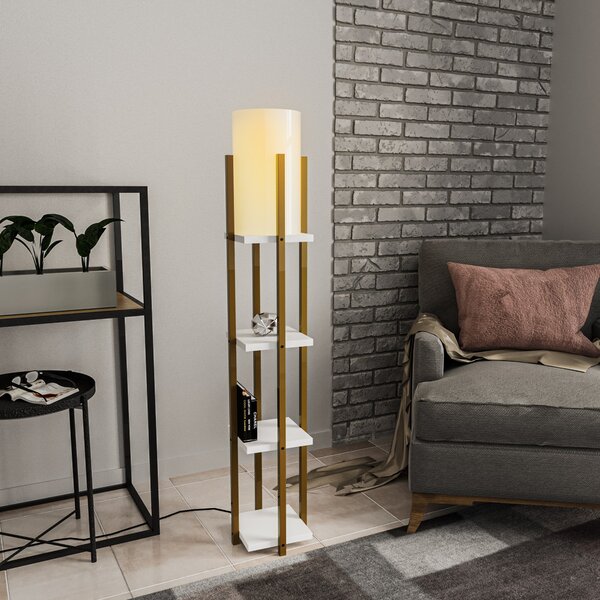 ASIR Stojací lampa SHELF LAMP bílá a zlatá s poličkami