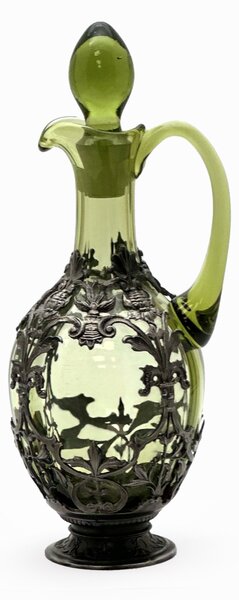 Sklárna Častolovice - Karafa 0,75l - zdobená cínem - lesní zelená - Art Nouveau