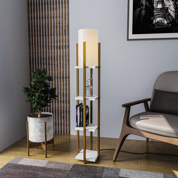 ASIR Stojací lampa SHELF LAMP bílá a zlatá s poličkami