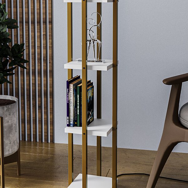 ASIR Stojací lampa SHELF LAMP bílá a zlatá s poličkami
