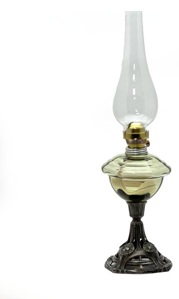 Sklárna Častolovice - Petrolejová lampa s cínovou nohou - lesní zelená