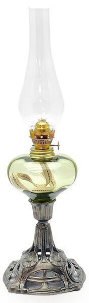 Sklárna Častolovice - Petrolejová lampa s cínovou nohou - lesní zelená