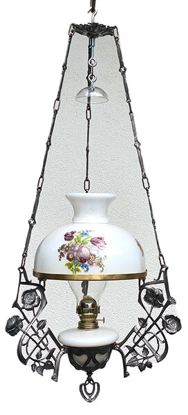Sklárna Častolovice - Závěsná petrolejová lampa - Růže