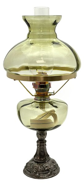Sklárna Častolovice - Petrolejová lampa s cínovou nohou - lesní zelená